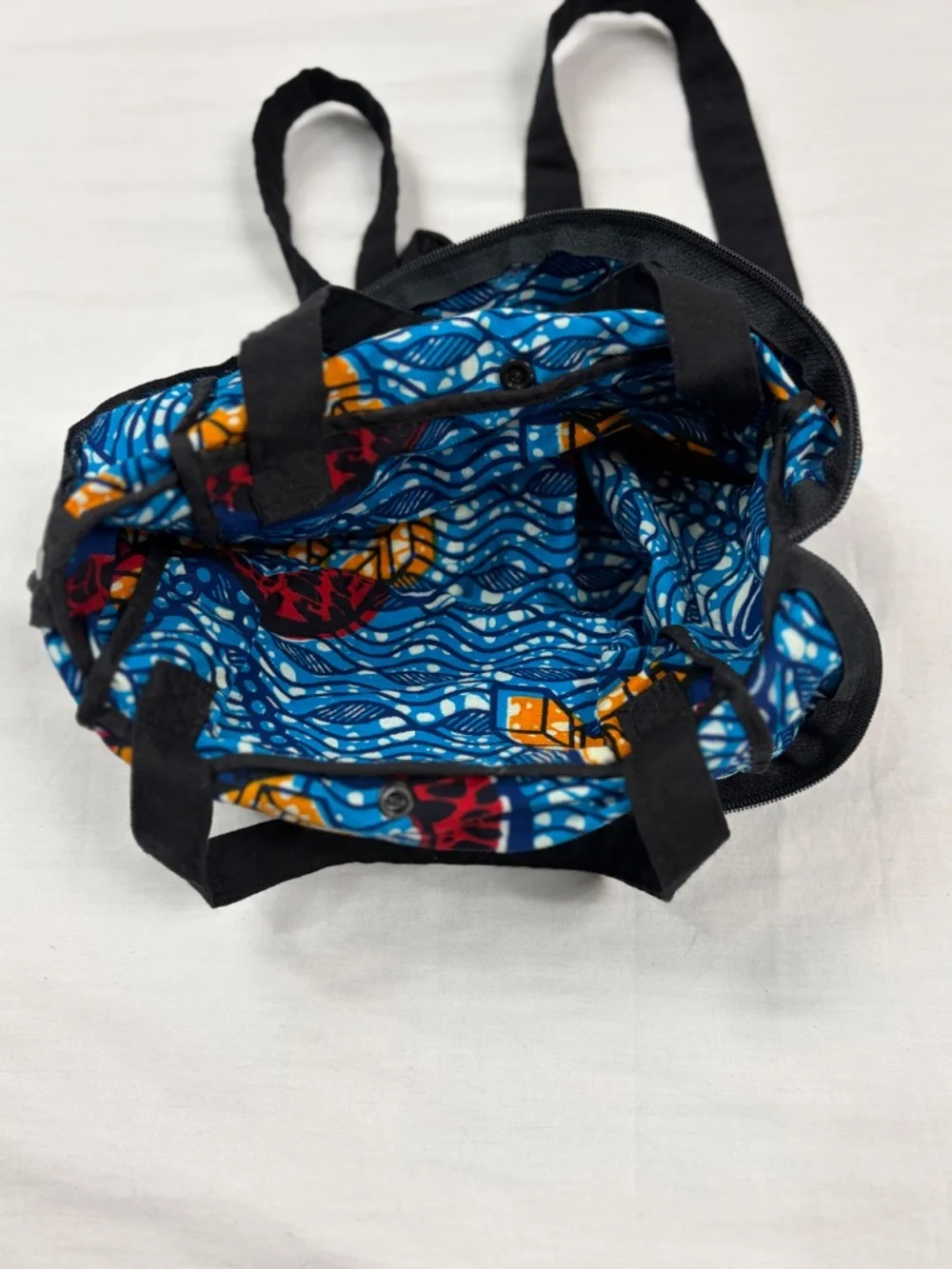 Zaabu Ankara Mini Backpack African Wax Print Blue Geometric Boho Travel Bag